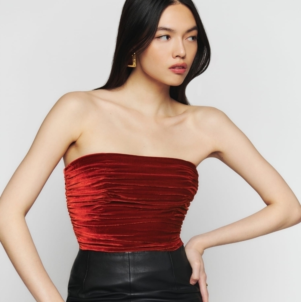 Reformation Addie Velvet Top in Blood Orange NEW